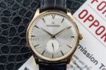 Perfect Replica Jaeger LeCoultre White Face Gold Bezel Black Leather Strap 41mm Watch